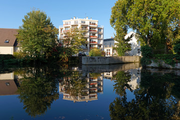 Reflection on the Briare canal in Montargis city