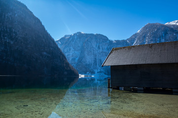 National park Berchtesgaden house near lake Königssee and view on mountains