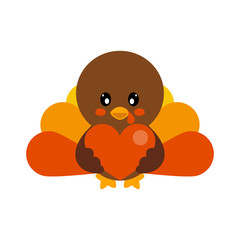 cartoon cute turkey vector with heart