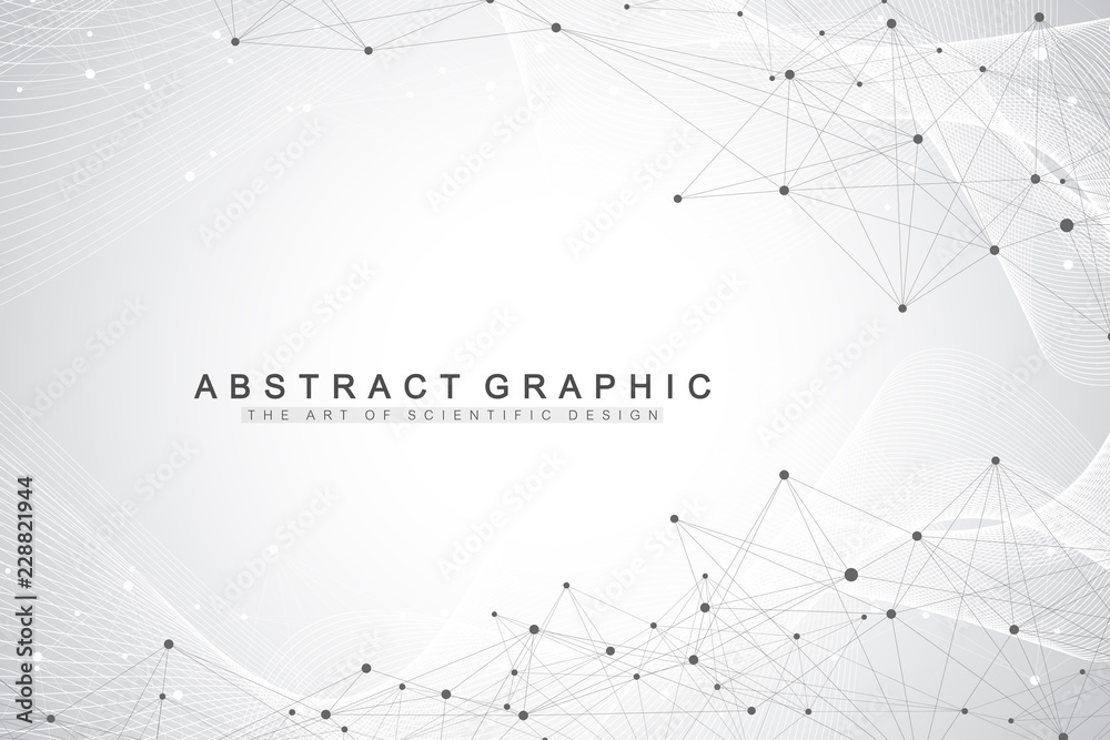 Aufkleber Technology abstract background with connected line and dots. Big data visualization. Perspective backdrop visualization. Analytical networks. Wave flow. Lines plexus. Vector illustration