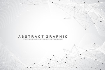 Technology abstract background with connected line and dots. Big data visualization. Perspective backdrop visualization. Analytical networks. Wave flow. Lines plexus. Vector illustration - obrazy, fototapety, plakaty