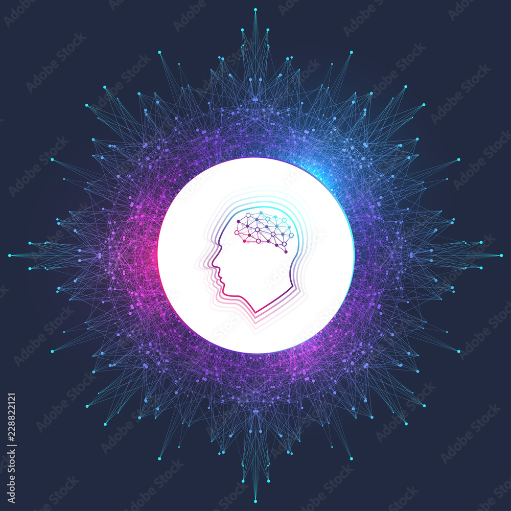 Aufkleber Artificial Intelligence Logo. Artificial Intelligence and Machine Learning Concept. Vector symbol AI. Neural networks and another modern technologies concepts. Technology sci-fi concept.
