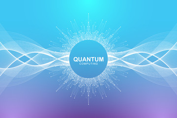 Quantum computer technology concept. Deep learning artificial intelligence. Big data algorithms visualization for business, science, technology. Waves flow. Vector illustration