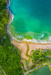 aerial view panorama Phromthep cape and wind tubine viewpoint. .Phromthep cape is a famouse landmark and popular sunset viewpoint of Phuket Thailand.