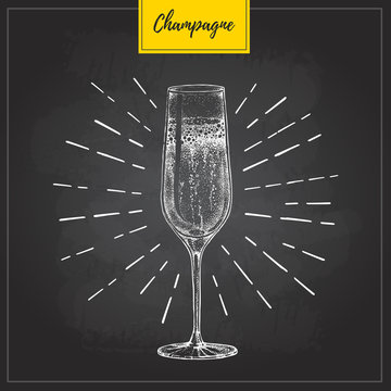 Vector illustration of hand drawing champagne glass on chalkboard background