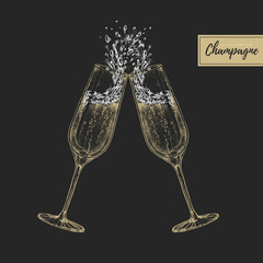 Vector illustration of hand drawing two clinking champagne glasses © annbozhko