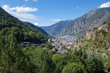 Fototapeta na wymiar Andorra la Vella city, in a valley in the middle of Pyrenees