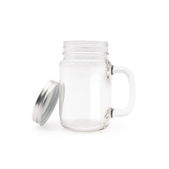 Clear jar and steel lid on isolated background with clipping path.