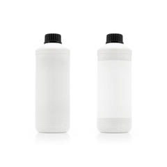 White plastic bottle and black lid on isolated background with clipping path.