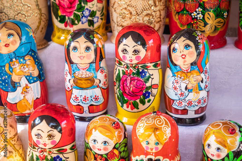 Wall mural Nested dolls in the souvenir from Ukraine.