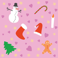 a christmas background pattern with pink background and red sock object