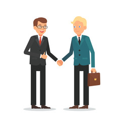 Businessman shaking hands. A man in suite with thumb up to feedback concept