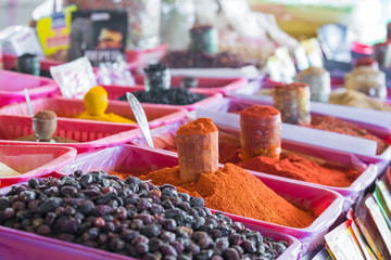 Traditional bazaar with spices in Tashkent, Uzbekistan.