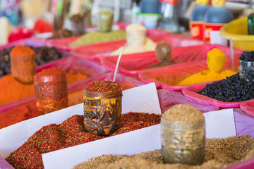 Traditional bazaar with spices in Tashkent, Uzbekistan.