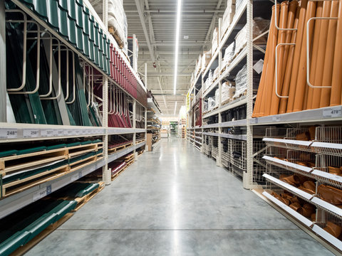 Warehouse aisle of building materials in industiral store