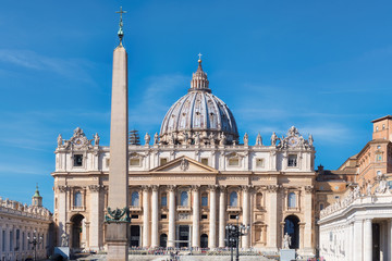 St. Peter's Basilica on St. Peter's square in Vatican, Rome, Italy - obrazy, fototapety, plakaty