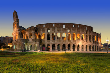 Fototapeta na wymiar Night view of Colosseum (Coliseum) in Rome before sunrise, Rome, Italy. 