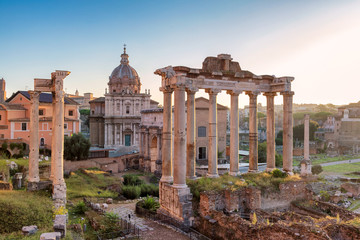 Fototapeta na wymiar Roman Forum in Rome, Italy. Sunrise on ancient Rome.