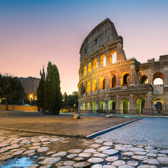 Naklejka na ściany i meble Roman Colosseum (Coliseum) in Rome in morning before sunrise, Rome, Italy. 
