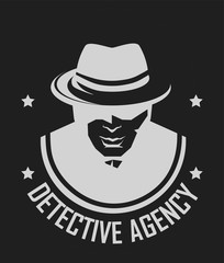 Private detective logo of vector man in hat for investigation service agency