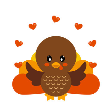 cartoon cute turkey with heart vector