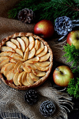 Baked apple with nuts, cinnamon sticks and cranberry 