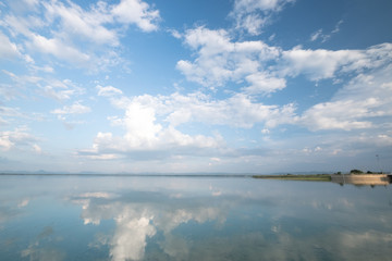 clouds and blue sky over the lake.