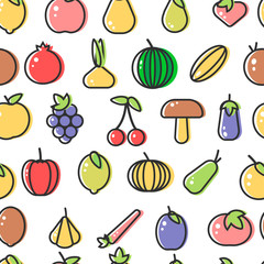 Vegetable and fruits organic food seamless pattern isolated on white vector.