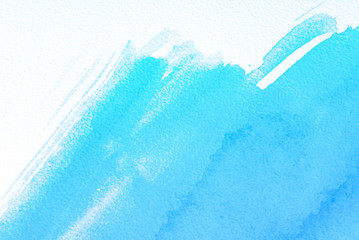 light blue background cyan watercolor hand-drawn brush with a jagged edge and white paper with a...