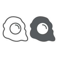 Fried egg line and glyph icon, breakfast and food, omelet sign, vector graphics, a linear pattern on a white background.