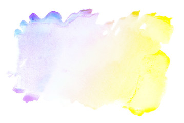 light transparent watercolor stain in warm delicate shades for a postcard yellow purple