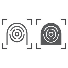 Fingerprint scanner line and glyph icon, security and finger, touch id sign, vector graphics, a linear pattern on a white background.