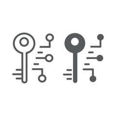 Digital key line and glyph icon, security and safety, key sign, vector graphics, a linear pattern on a white background.