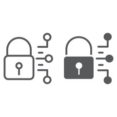 Cyber security line and glyph icon, protection and security, digital padlock sign, vector graphics, a linear pattern on a white background.