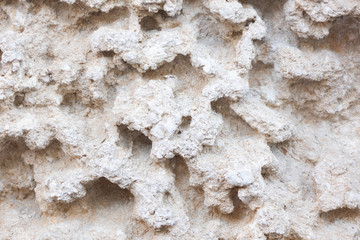 Detail of two small stones in the cavity of weathered limestone rocks.