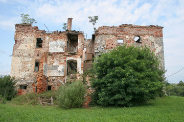 Damaged buildings after a war