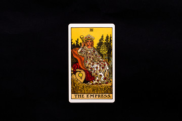 An individual major arcana tarot card isolated on black background. The Empress.