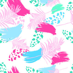 Abstract Palm Leaves and Brush Seamless Pattern 