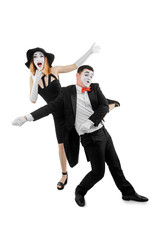 Happy mimes on white