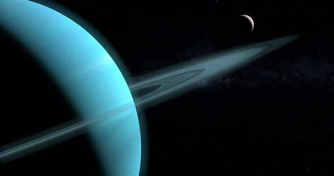 Satellite Miranda, Uranus V, orbiting around Uranus planet in the outer space