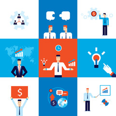 Successful business Teamwork Partnership Success Profit concept Banner set Vector illustration