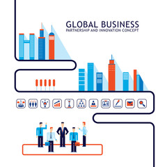 Fototapeta premium Teamwork Partnership concept Successful business people City social network infographic Vector illustration