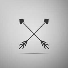 Crossed Cupid arrow heart, Valentines Day cards element icon isolated on grey background. Flat design. Vector Illustration