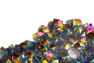 Macro mineral stone Titanium Quartz, Flame Aura Quartz on a white background