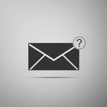 Envelope with question mark icon isolated on grey background. Letter with question mark symbol. Send in request by email. Flat design. Vector Illustration