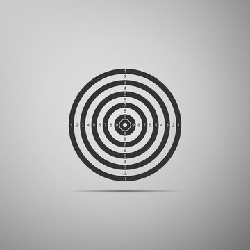 Target sport for shooting competition icon isolated on grey background. Clean target with numbers for shooting range or pistol shooting. Flat design. Vector Illustration