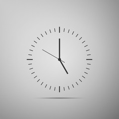 Clock icon isolated on grey background. Time icon. Flat design. Vector Illustration