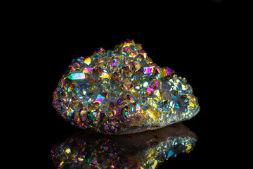 Fototapeta premium Macro mineral stone Titanium Quartz, Flame Aura Quartz on a black background