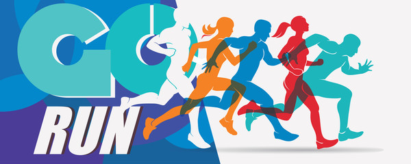 running people set of stylized silhouettes, sport and activity  background