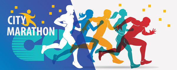 running people set of silhouettes, sport and activity  background